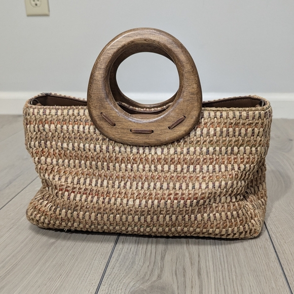 Fossil Handbags - Fossil leather and woven rattan handbag tan and cream